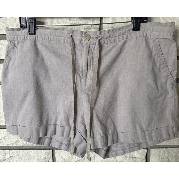 Women’s Shorts Sz Medium Tan Linen Blend Stretch Waist 4 Inseam Cuffed Summer - Picture 1 of 7